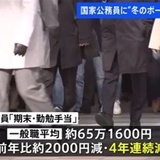 国家公務員に “冬のボーナス”支給　一般職平均は65万1600円で4年連続減少